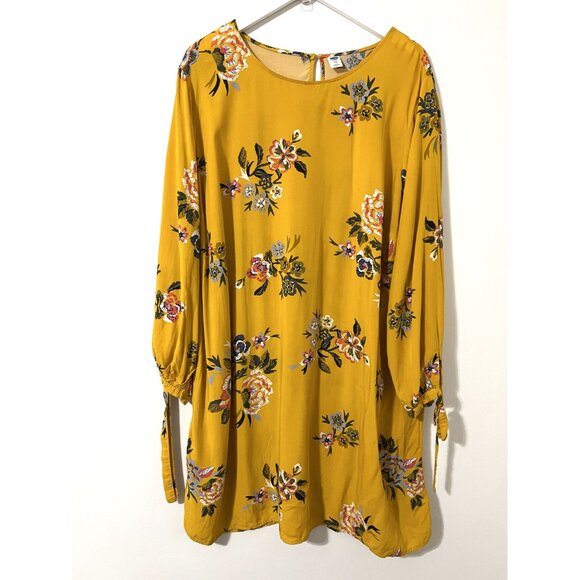 Old Navy Yellow Floral Shift Dress Tie Sleeves Round Neck Mini Size XXL - Picture 2 of 9